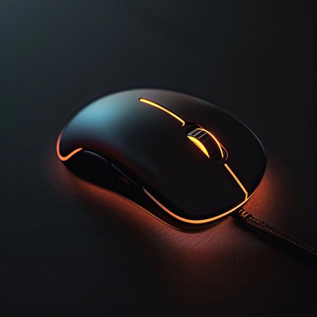Computer mouse on a dark background, close-up, selective focusの素材