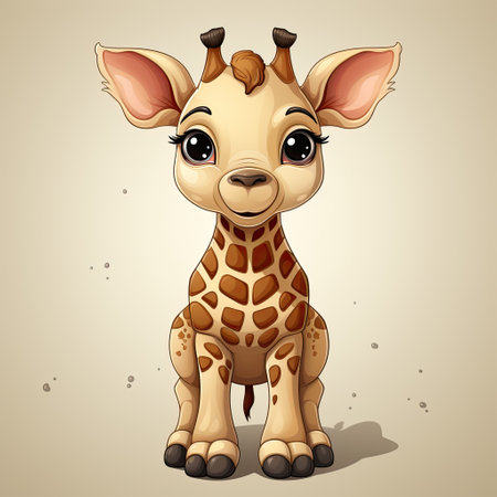Cute baby giraffe on beige background. Vector illustration.の素材