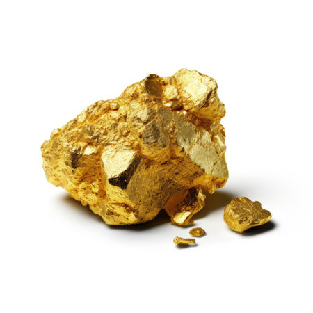 Gold nuggets on a white background. 3d rendering.の素材