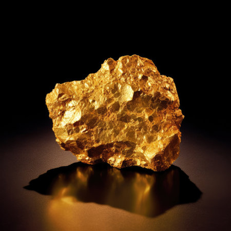 Gold nugget on black background with reflection. 3D renderingの素材