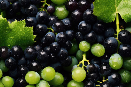Black and green grape background. Top view. Close up.の素材