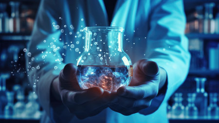 Science research and development concept. Research and development of vaccines against the virus.の素材