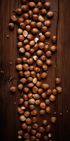 Hazelnuts on wooden background. Top view. Flat lay.の素材