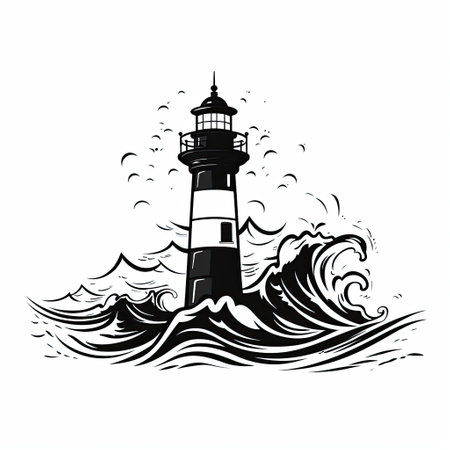 Lighthouse on the wave. Vector illustration on a white background.の素材