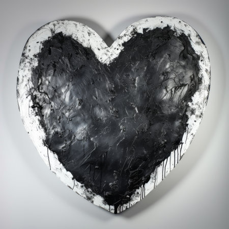 Heart made of black and white stone on a gray background. 3d renderingの素材