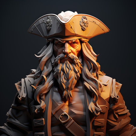 Portrait of a pirate with a sword in his hands. 3d renderingの素材