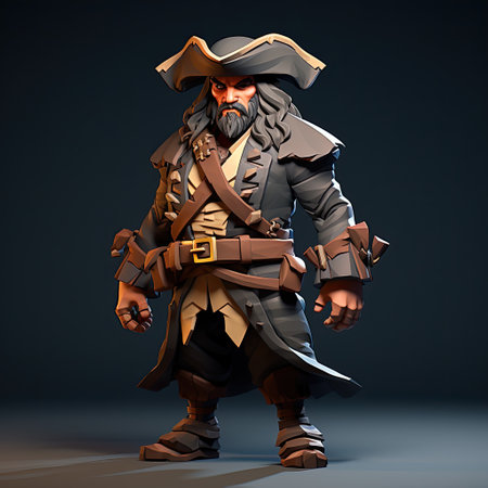 Pirate with a sword on a dark background. 3d renderingの素材