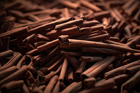 Cinnamon sticks on a wooden background. Selective focus. Toned.の素材