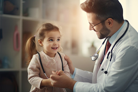 Doctor and little girl patient. Medicine and health care concept. Doctor and patientの素材