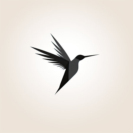 Hummingbird vector icon. Black silhouette of a hummingbird.の素材