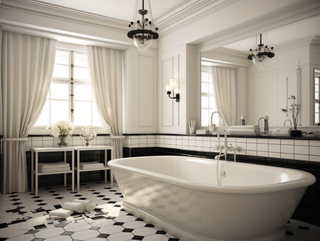 3d render of luxury bathroom with bathtub in classic style.の素材