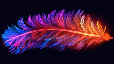 Colorful feathers isolated on black background. 3d rendering. Illustration.の素材