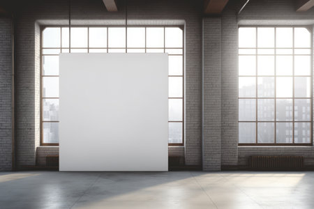 Blank white poster in loft interior. Mock up, 3D renderingの素材