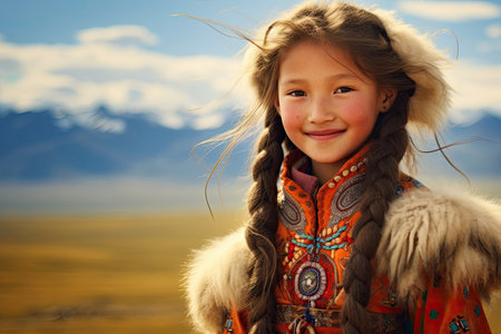 Portrait of a little girl in the Mongolian national costume.の素材