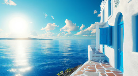 White architecture in Greece. Beautiful summer landscapeの素材