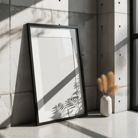 Mock up poster frame in modern interior. 3d render illustrationの素材