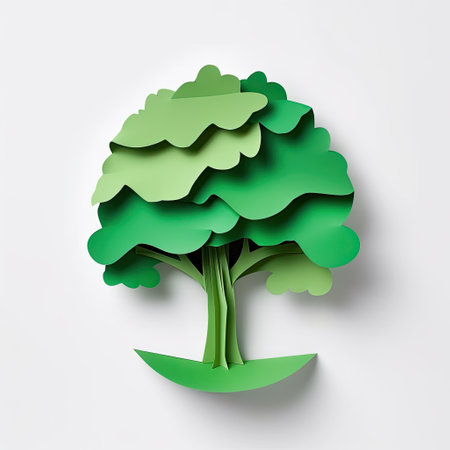 Paper cut tree icon isolated on white background. Paper art style. Vector illustration.の素材
