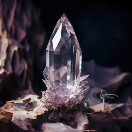 Beautiful crystal on a dark background. Macro. Jewelry.の素材