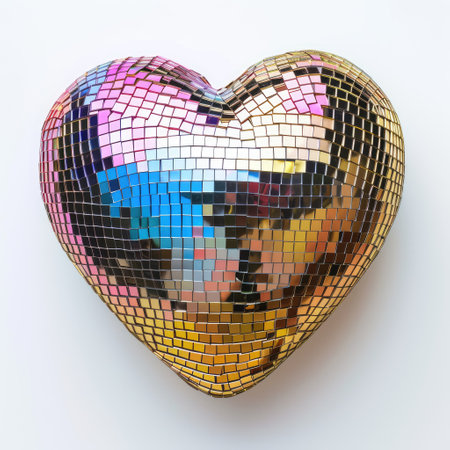Heart shape mosaic on white background. 3d rendering. Love concept.の素材