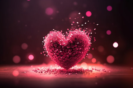Valentine's day abstract background with red heart and bokeh lightsの素材