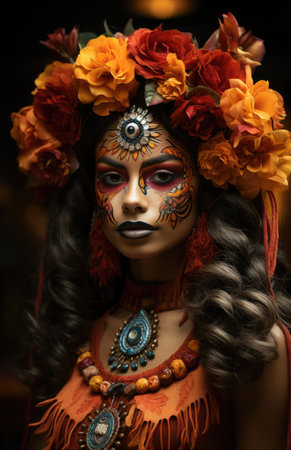Day of the Dead sugar skull makeup in Mexican tradition costumeの素材