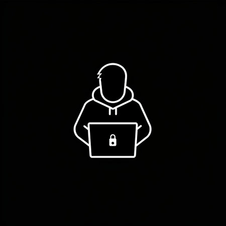 hacker - Man with a laptop on a black background. Vector illustration.の素材