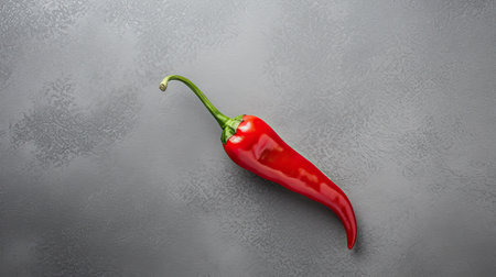 Red hot chili pepper on a gray background, top view, copy spaceの素材