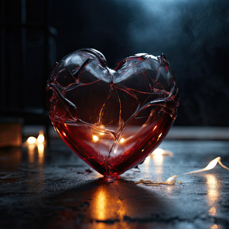 Broken glass heart on dark background. Valentine's day concept.の素材