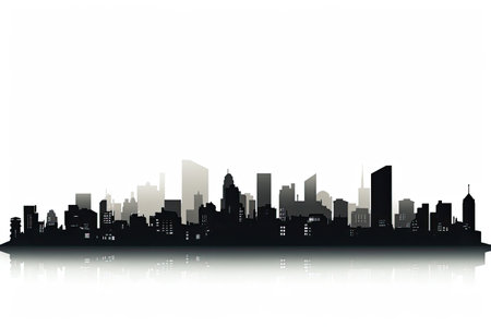 Vector silhouette of a city on a white background. Cityscape.の素材