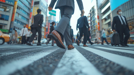Business people crossing the roadの素材