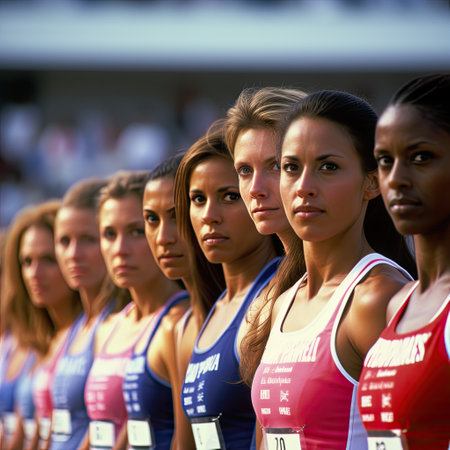 Female athletes at the start of the Stockholm Marathon.の素材