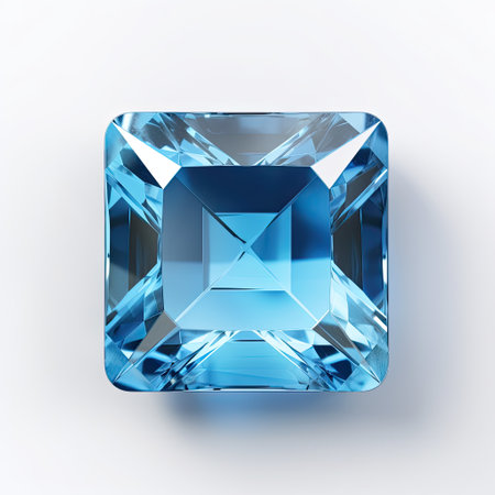 Blue diamond on a white background. 3d rendering. Computer digital drawing.の素材