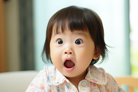 Japanese girl (2 years old) with open mouth (0 years old)の素材