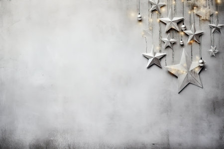 Christmas decoration on gray background. Christmas greeting card. Copyspace.の素材