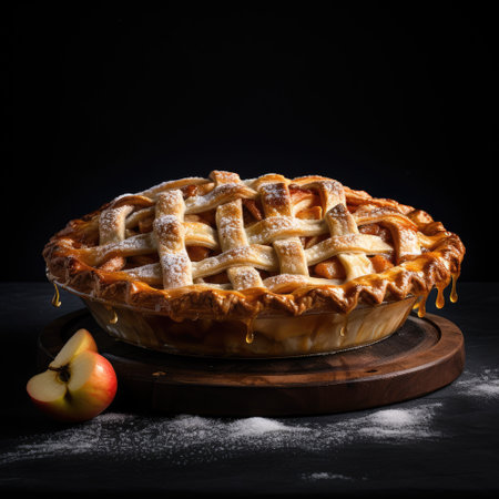 Homemade apple pie on a black background. Selective focus.の素材