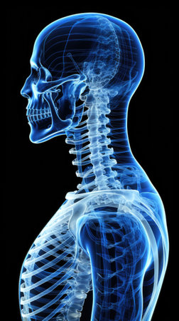 Human skeleton x-ray image on black background. 3D illustrationsの素材