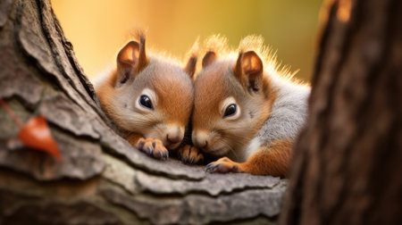 Cute little squirrels in the autumn park. Animal portrait.の素材