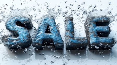 Sale text with water splash on white background. 3D renderingの素材
