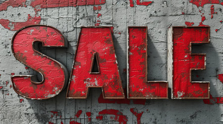 Sale text on old wall background. 3D render illustration.の素材
