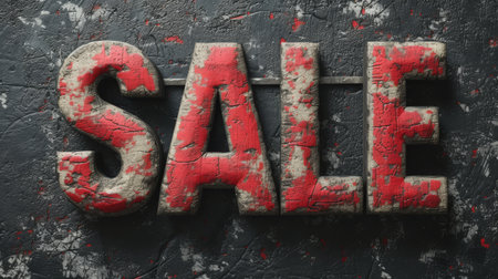 The word sale written in rusty metal letters on a textured backgroundの素材