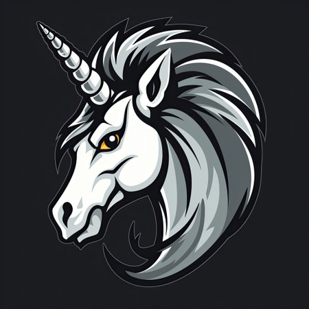 Unicorn head on black background. Vector illustration for your designの素材