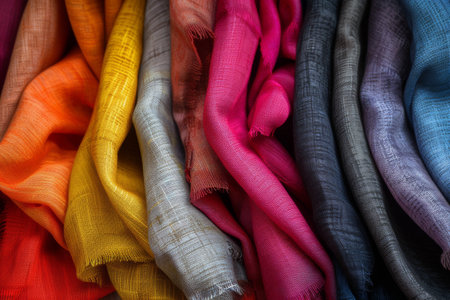 Colorful silk fabric as a background. Close up image.の素材