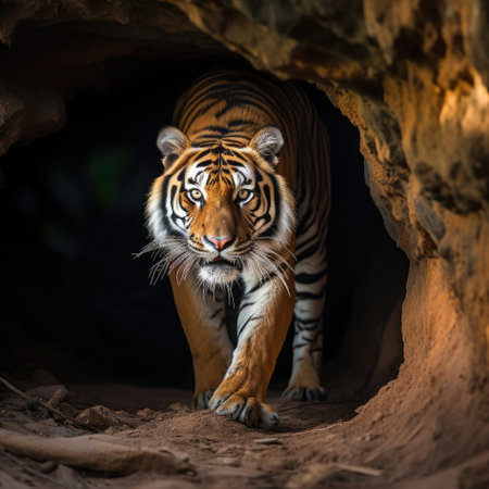 Tiger in the cave, Thailand. (Panthera tigris altaica)の素材