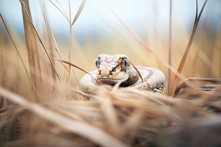 snake in the grass, macro shot, shallow depth of fieldの素材