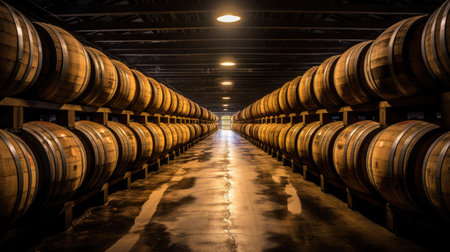 Wine barrels in the cellar of a winery, vintage styleの素材
