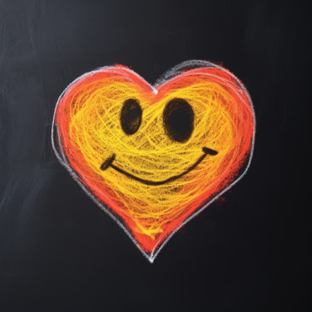 Smiling heart drawn with chalk on a blackboard. Hand drawn vector illustration.の素材