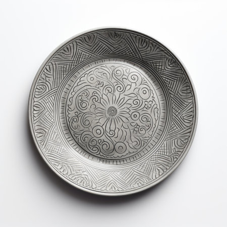 Ceramic plate isolated on white background. View from above.の素材