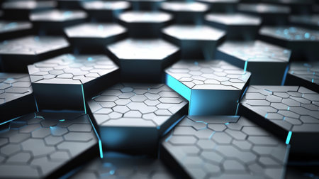 Abstract 3d rendering of hexagons. Futuristic background with hexagons.の素材