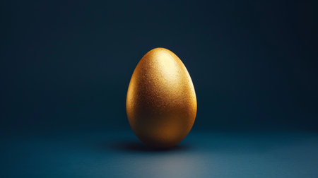 Golden egg on dark blue background. 3d rendering. Easter concept.の素材
