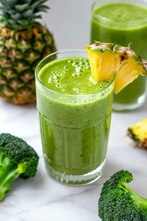 Healthy green smoothie with fresh pineapple, broccoli and celeryの素材